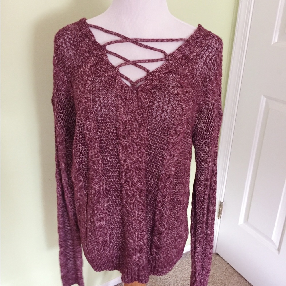 maroon cross front sweater from aeropostale